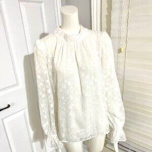 Tommy Hilfiger White Sheer Polka Dot Blouse with Metallic Thread Accents in XL